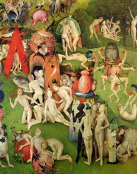 Le Jardin des délices : Allégorie du luxe, panneau central du triptyque, vers 1500 (détail)